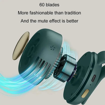 Green bladeless fan with visible airflow swirl and circular intake housing