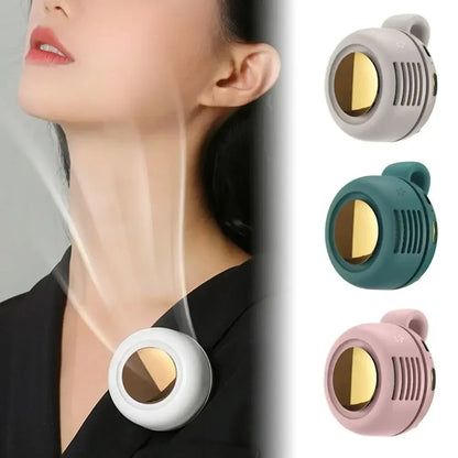 Assorted colors of bladeless waist fans with circular gold intake and vent slots