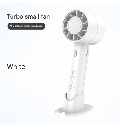 White portable USB mini fan with tabletop stand and circular fan grille